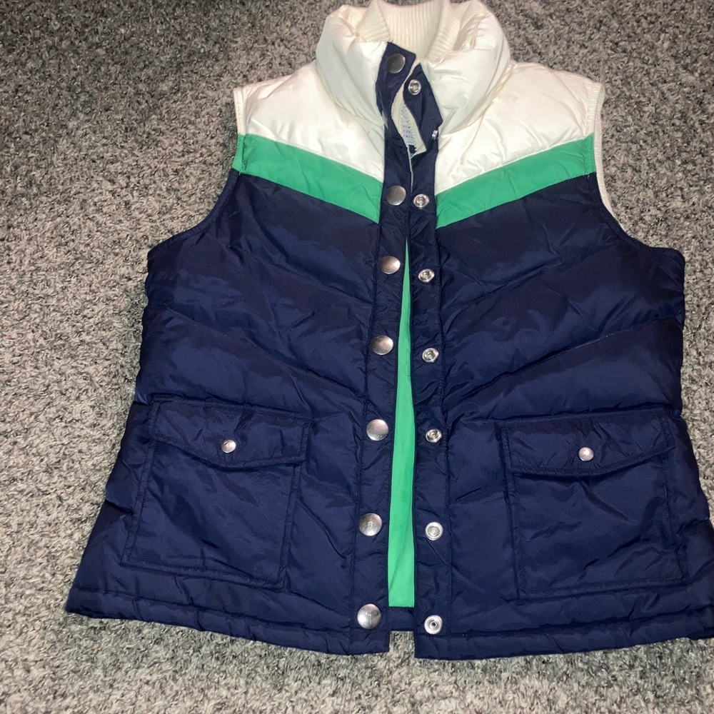 Old Navy Retro Vintage-Style Women's Chevron Mod Real Down Puffer Vest - Blue